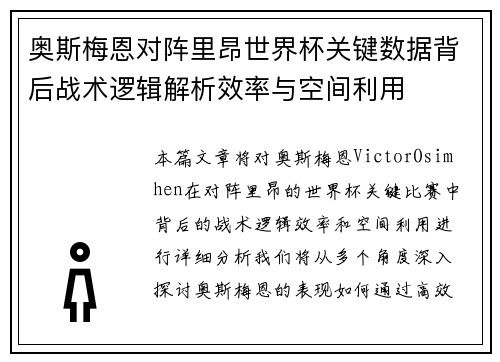 奥斯梅恩对阵里昂世界杯关键数据背后战术逻辑解析效率与空间利用